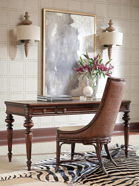 Luxury cabinet with vintage wooden table