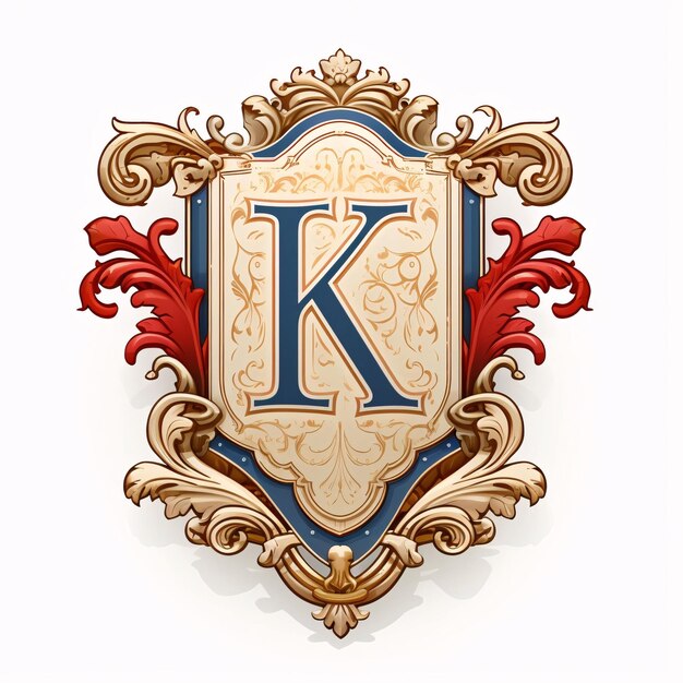 Photo luxury capital letter k in a shield with decorative elements