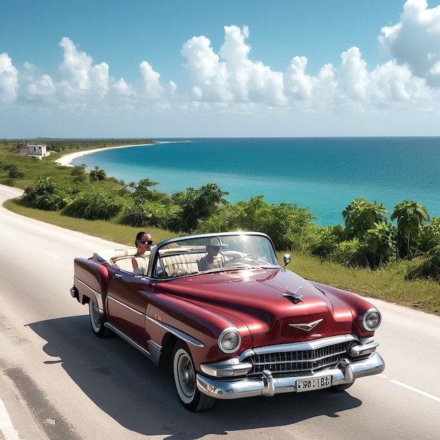 Foto auto di lusso lungo la costa di cuba