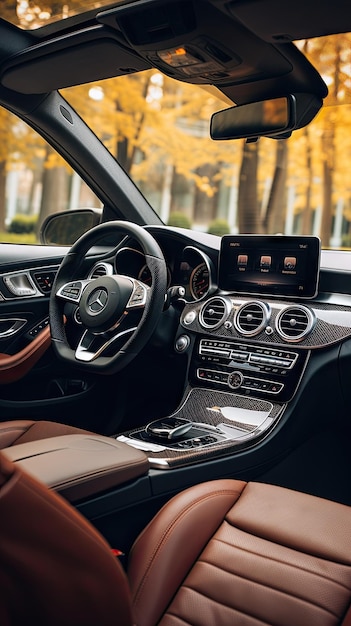 luxury car interior HD 8K wallpaper Stock Photographic Image
