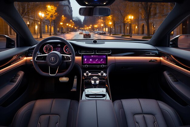 Luxury Car Interior with Modern Touch Screen