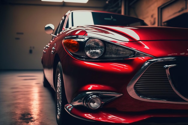 Luxury car park in indoor garage in close up view