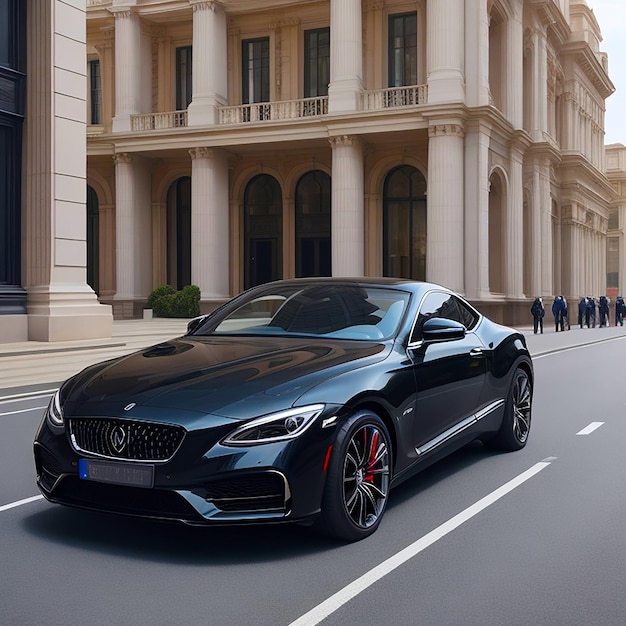 Luxury car parked outside modern building generated by AI