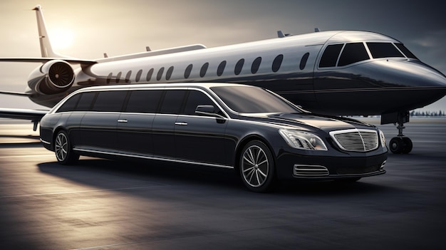 Photo luxury car and private jet