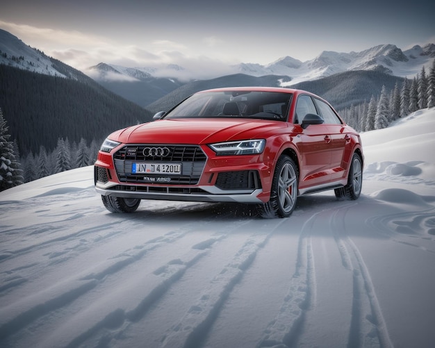 Luxury car in snowy mountain during winter season