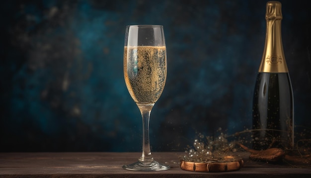 Luxury celebration with wine bottle champagne and drinking glass generated by artificial intelligence