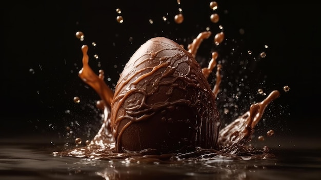 Luxury chocolate easter eggs making a splash in chocolate Generative ai