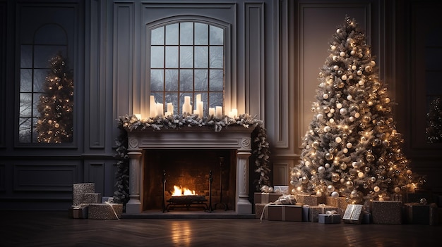 Luxury christmas living room fireplace at festive home