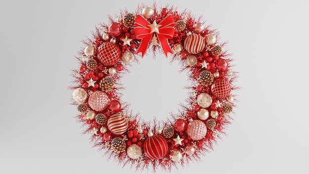 Luxury christmas wreath 3d rendering illustration for christmas festival