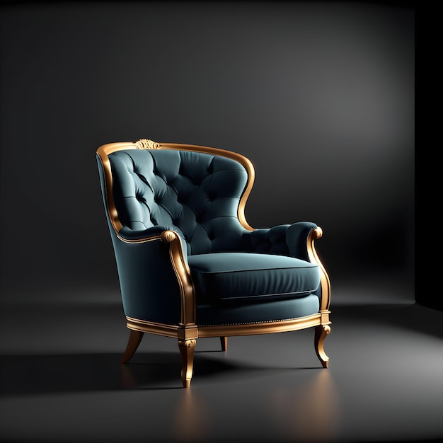 Luxury classic armchair in dark room 3d render