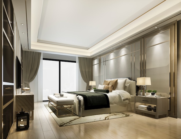 luxury classic modern bedroom suite in hotel