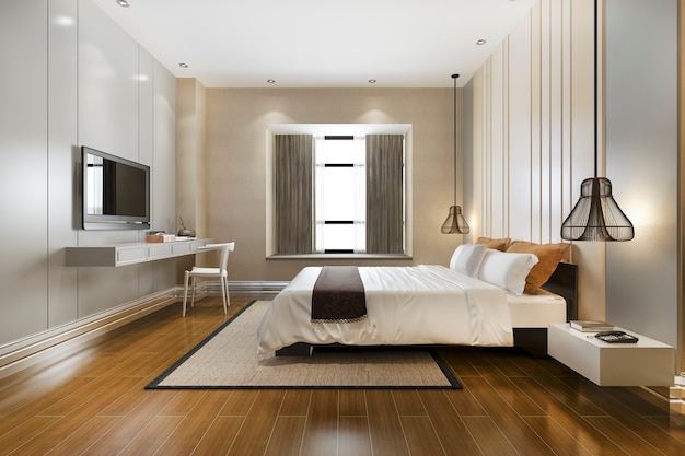 luxury classic modern bedroom suite in hotel