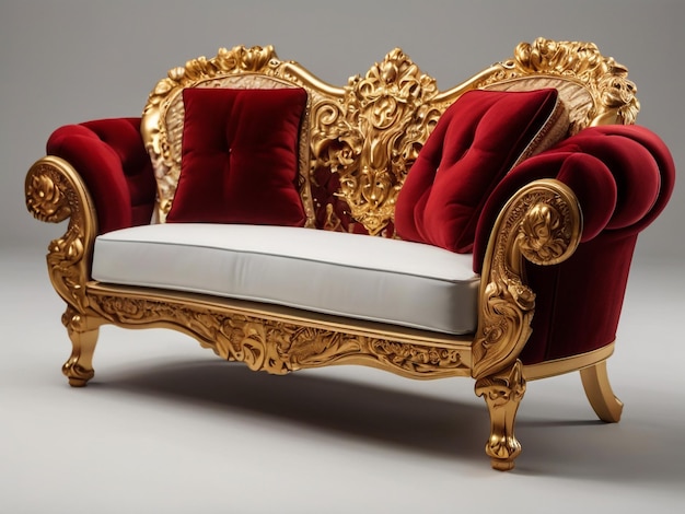 luxury classic red sofa velvet decorate with gold with clipping path