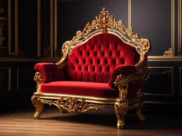 luxury classic red sofa velvet decorate with gold with clipping path