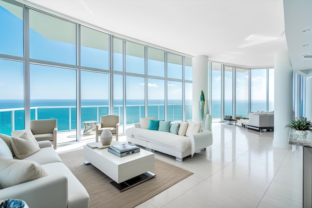 Luxury coastal home with sleek and modern decor floortoceiling windows and private balcony