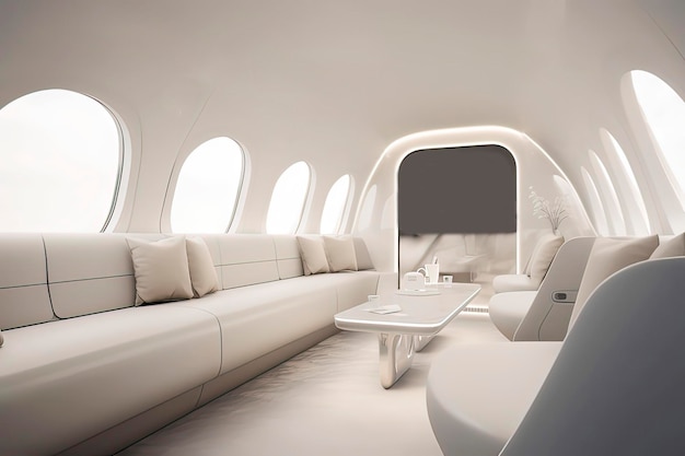 Роскошная кабина частного самолета, созданная технологией искусственного интеллекта