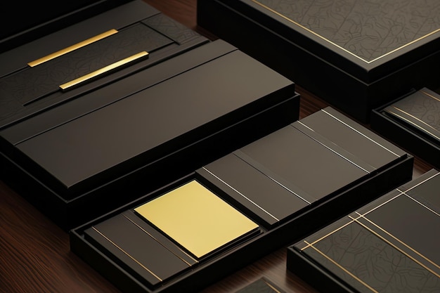 Luxury consistent and opulent packaging and business card mock up compositions for branding