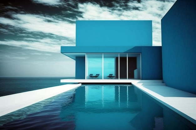 Luxury and contemporary residential villa with modern architecture swimming pool and sea view