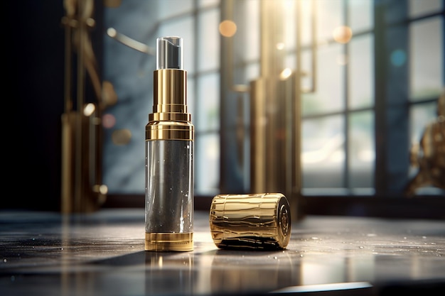 luxury cosmetic bottle on marble table Generated AI