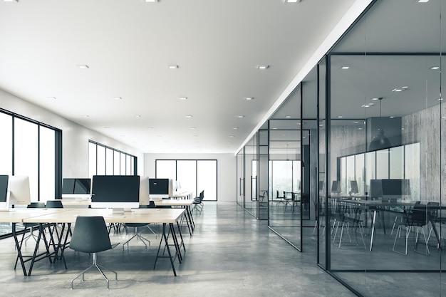 Luxury coworking glass office interior