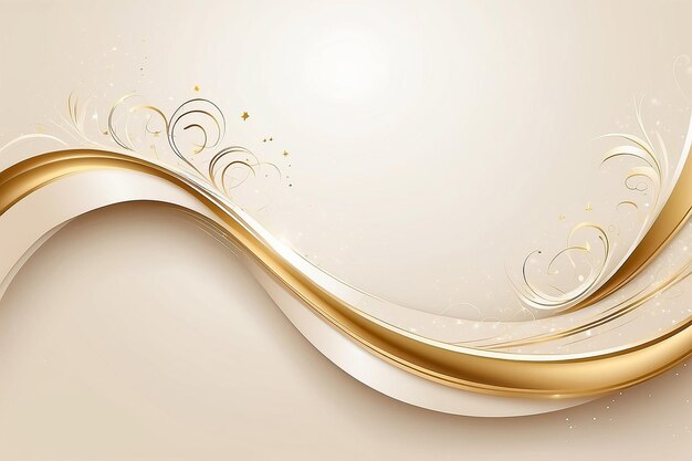 Luxury cream color background with golden line elements and curve light effect decoration and bokeh