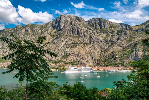 Luxury cruise ship in port of Kotor in Montenegro