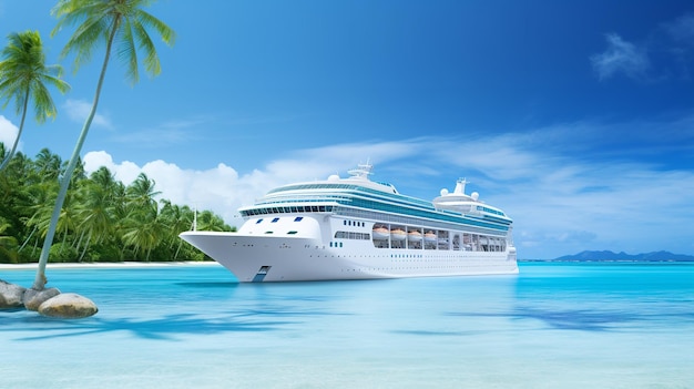 Luxury Cruise Ship Voyage in Idyllic Tropical Sea AI Generated