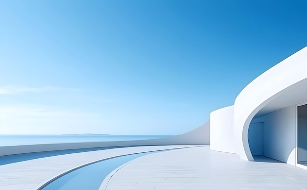 luxury curve abstract minimal futuristic architecture with swimming pool and blue sky