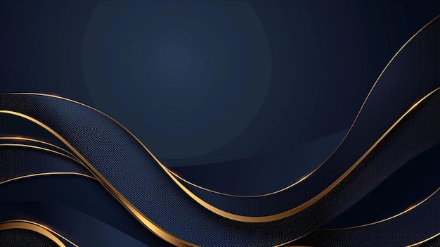 Luxury curve golden lines on dark blue background with lighting effect copy space AI Generative