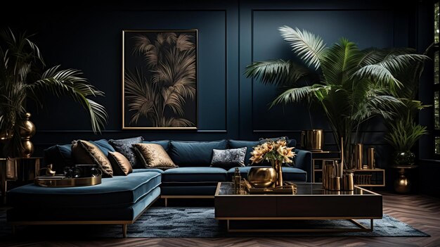 luxury dark blue with gold studio