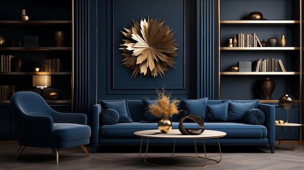 luxury dark blue with gold studio