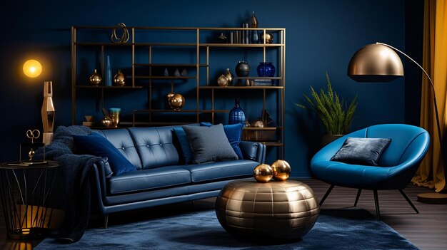 luxury dark blue with gold studio