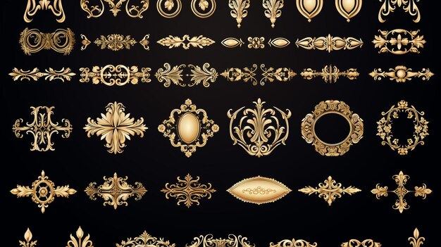 Foto cornici dorate decorative di lusso cornice ornamentale retrò, ornamenti rettangolari vintage e bordo