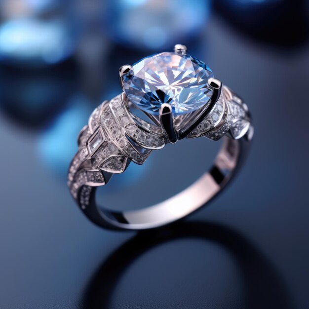 Luxury diamond ring on shiny background