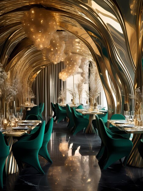 Photo luxury dining room golden chairs