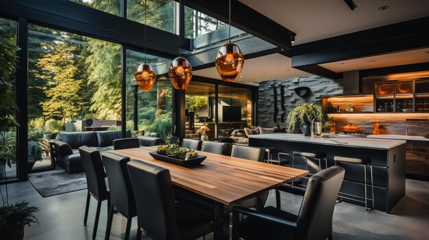 AIが生み出した優美な木目調デザインの高級家庭用キッチン