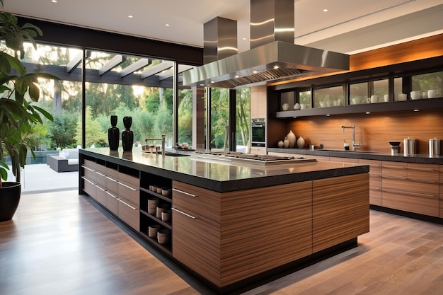 Роскошная домашняя кухня с элегантным деревянным дизайном
