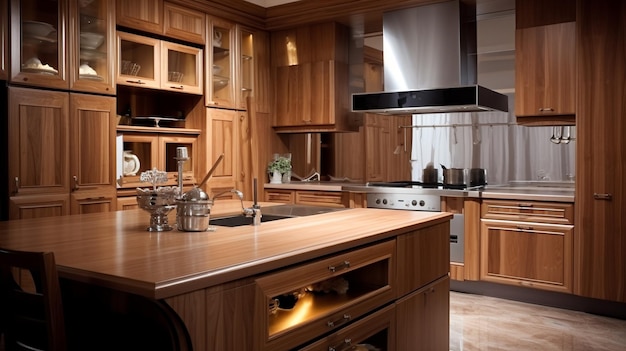 Luxury domestic kitchen with elegant wooden design