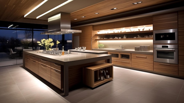 Luxury domestic kitchen with elegant wooden design