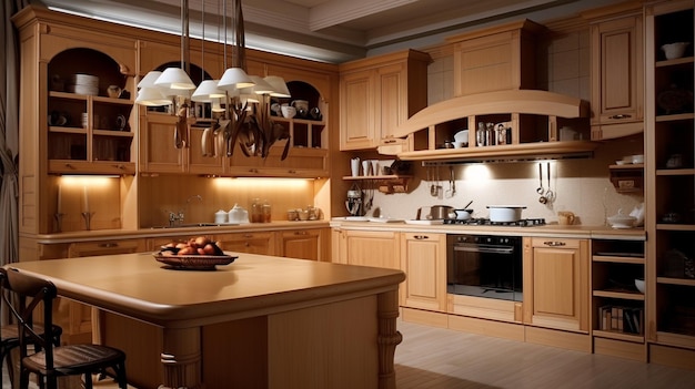 Роскошная домашняя кухня с элегантным деревянным дизайном