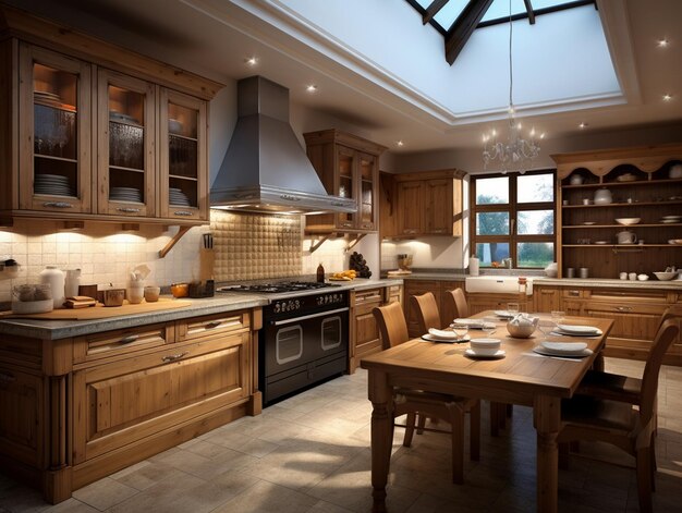 Luxury domestic kitchen with elegant wooden design