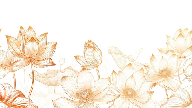 Luxury drawn lotus flowers background vector Elegant gradient gold lotus flowers line art leaves