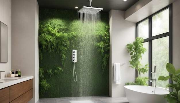 luxury ecofriendly shower featuring ceiling mount HD 8K wallpaper Stock Photographic Image