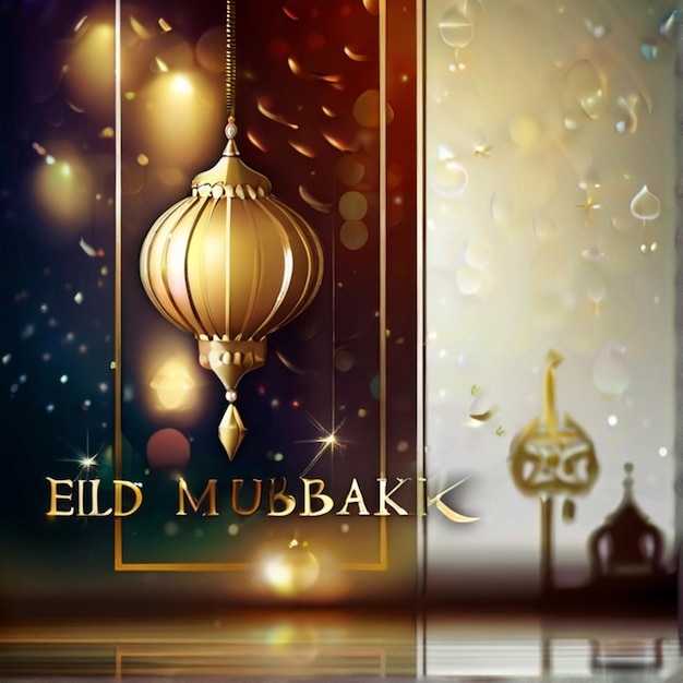 Luxury Eid Mubarak blur background with Eid Mubarak text greeting background