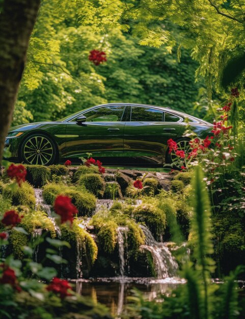 luxury electric car in outdoor setting AI generated