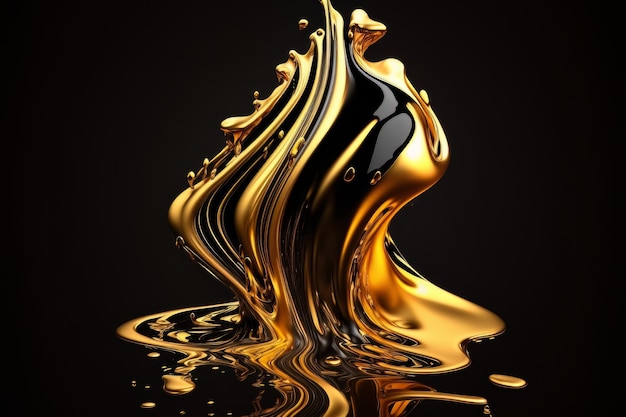 Роскошный элегантный всплеск жидкого золота 3d иллюстрация 3d рендеринг Generative ai