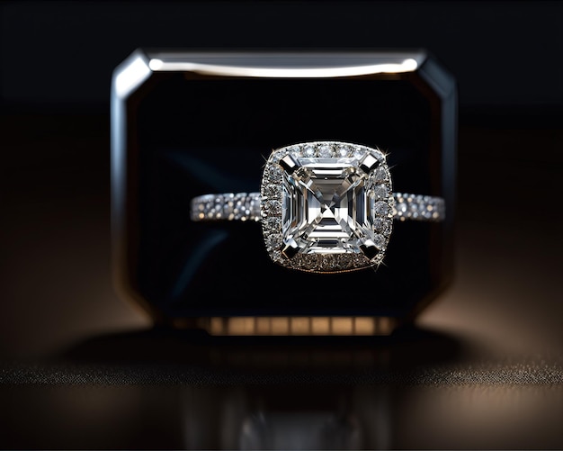 Photo luxury expensive silver wedding ring jewelry with diamonds