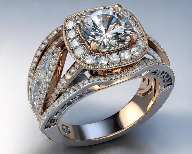 Photo luxury expensive silver wedding ring jewelry with diamonds