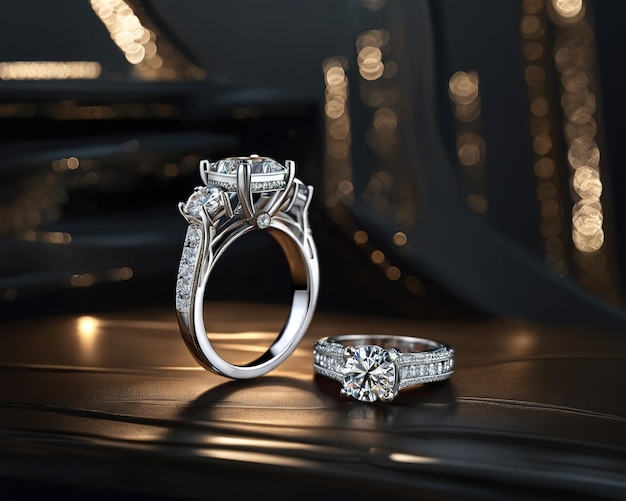 高価な銀の結婚指輪とダイヤモンドの宝石