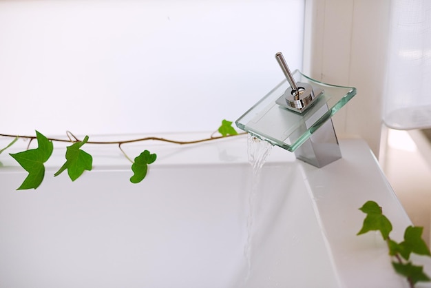 Luxury faucet with hot water jet in jacuzzi in detail shot